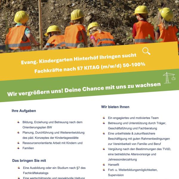 Stellenanzeige Kindergarten Hinterhöf Ihringen